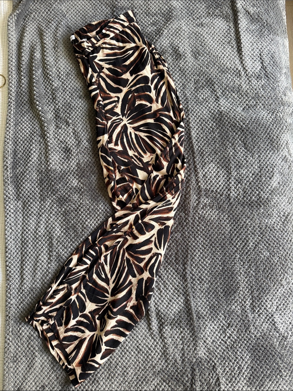 Mango Brown, Black & Cream Patterned Flowy Pants